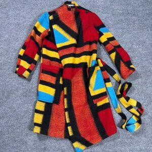 Alembika Cardigan Coat Size Small Multicolor Wool Chunky Knit Patchwork Art